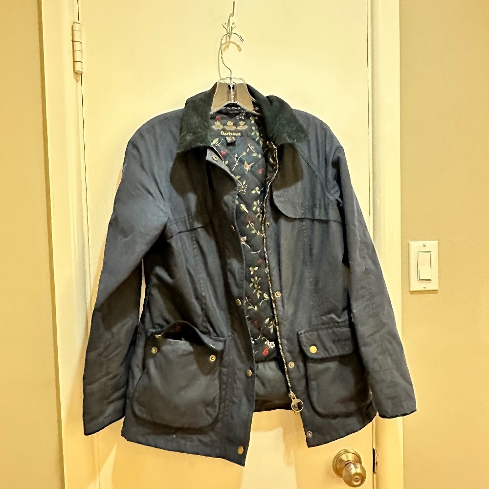Navy waxed Barbour jacket (size 8)
